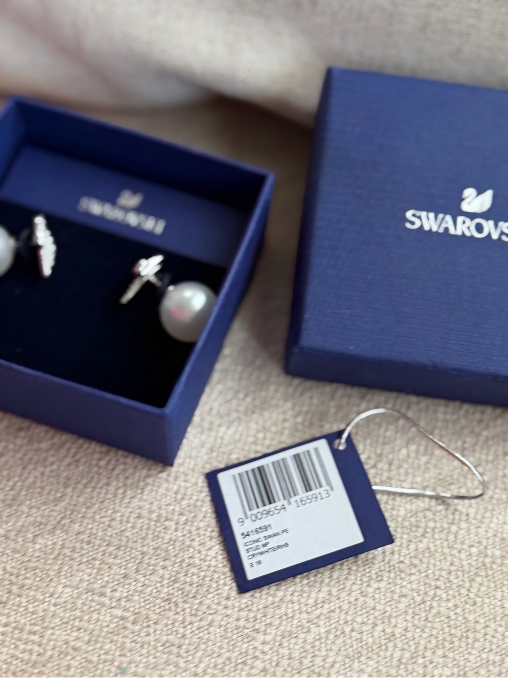 Swarovski Pearl and Crystal Swan Earrings in White and Silver - Picture 4 of 5